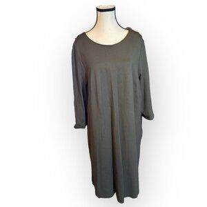 Womens 2 reitmans Deep Green Grey Shift Dress with Pockets 34 Slit Sleeves